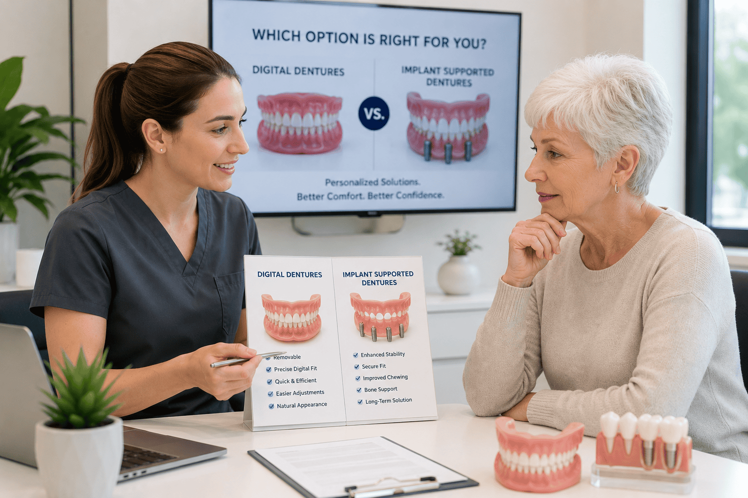 Featured image for “How to Know Whether Digital Dentures or Implant Supported Dentures Are Right for You”